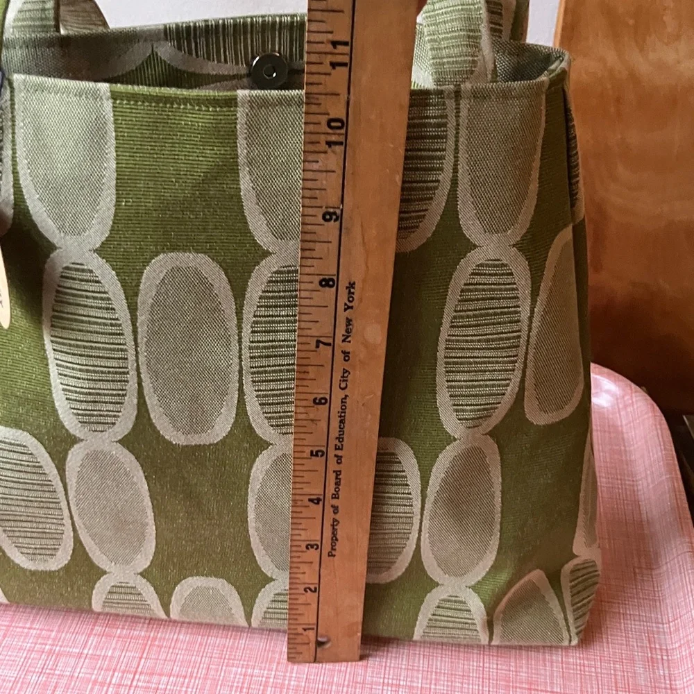 Refinery Green Osmosis Retro Patterned Trapezoid Shoulder Tote Bag Handmade - Picture 9 of 16